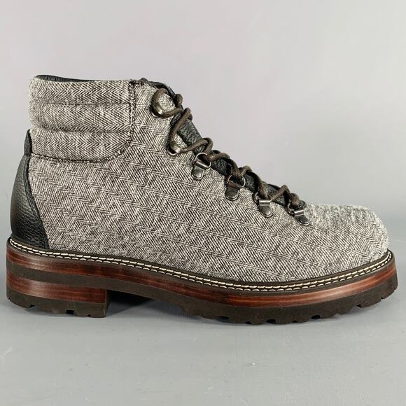 MONTELLIANA Size 10 Tom Hiker Grey Black Tweed Wool Hiking Ankle Boots - Picture 2 of 10